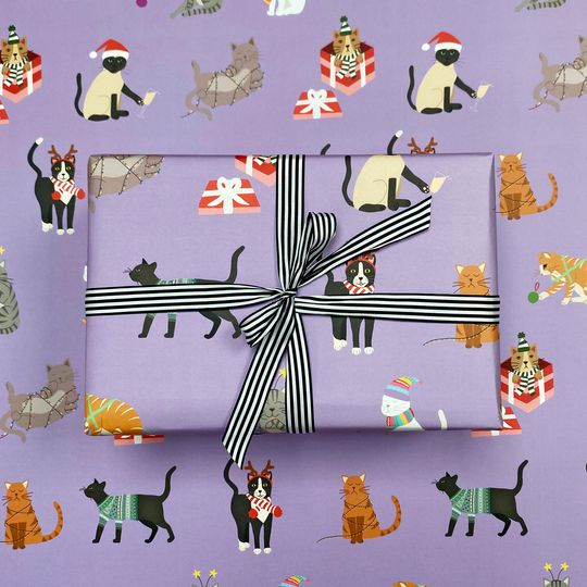 Discover Christmas Cats Wrapping paper, Cat paper, Christmas cats, recyclable wrapping paper, Christmas gift wrap, Christmas wrapping paper roll