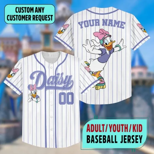 Personalized Funny Daisy Duck Skateboarding Baseball Jersey Shirt