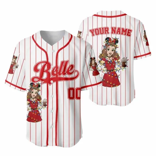 Discover Personalized Belle Princess Happy Holiday Christmas Gift Baseball Jersey Shirt