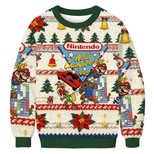 Discover 2025 Nintendo 1990 World Championships Christmas Ugly Sweatshirt