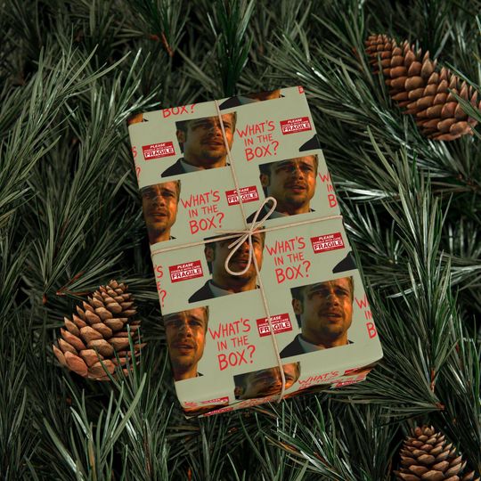 What's In the Box? Wrapping Paper Roll, Unique Holiday Wrapping Paper, Humor Xmas Gift Wrap for Friends, Funny 90s Movie Inspired Gift Wrap