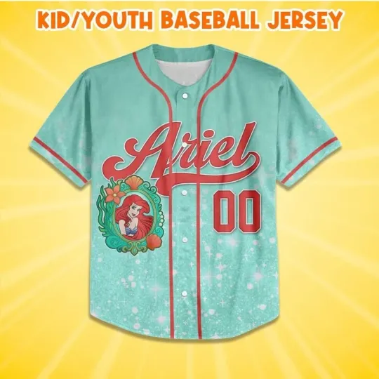 Discover Personalized Glitter Conquete Bow Ariel Princess Baseball Jersey Shirt