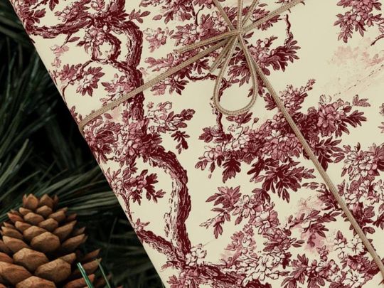 Discover Burgundy Toile de Jouy Wrapping Paper Roll Cottagecore Christmas Gift Wrap Farmhouse Vintage Style Old Fashioned Holiday Yule Decoration