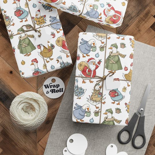 Discover Funny Christmas Goose Wrapping Paper | Whimsical Holiday Gift Wrap | Cute Animal Xmas Paper | Silly Goose Humor