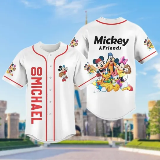 Discover Custom Cute Mickey & Friends Team Play Baseball Game Day Baseball Jersey Shirt