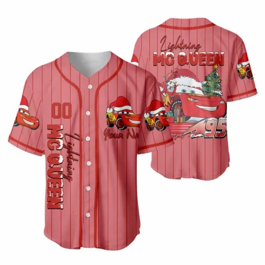 Discover Personalized Lightning McQueen Cars Santa Hat Christmas Baseball Jersey Shirt