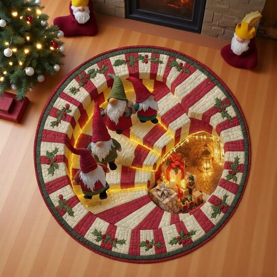 Discover Christmas Gnome 3D Printed Rug, Candy Cane Stair Hole Carpet, Cozy Holiday Decor Mat, Funny Xmas Gift for Family Christmas Gnome 3D  Rug