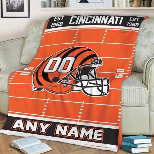 Custom Football Blanket, Personalized Cincinnati Throw Blanket with Name and Number Custom Game Day Gift Football Team Style Decor Fan Gifts