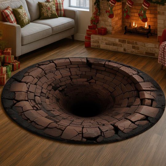 Discover 3D Brick Hole Rug, Round Carpet, Realistic Optical Illusion Floor Mat, Funny 3D Pit Rug, Living Room Decor, Home Gift, Unique Floor Carpet