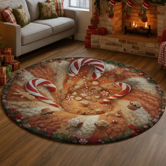 Candy Swirl 3D Illusion Rug, Gingerbread Christmas Carpet, Sweet Holiday Decor Mat, Cozy Winter Home Rug, Festive Xmas Gift Idea