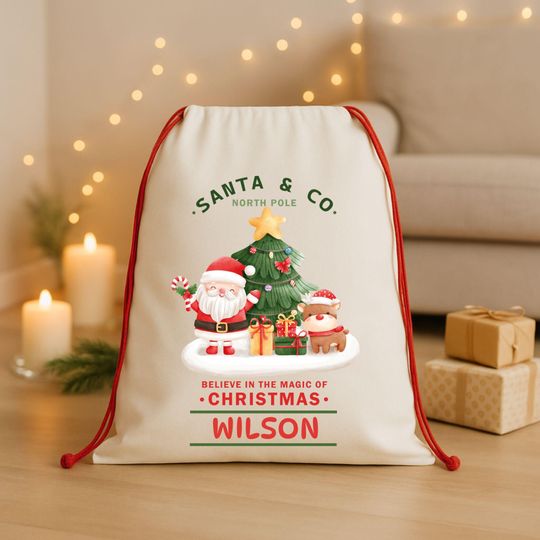 Christmas eve santa bags - Custom gift bags with names - North pole santa bags - Christmas gift bags - Believe in the Magic of Christmas Bag