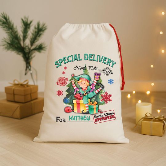 Discover Personalized Santa Bag - Custom Elf Santa Sack - Custom Christmas Gift Bag for Kids - North Pole Santa Sack-Presents Bag-Christmas Gift Sack