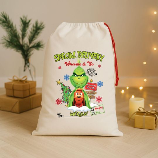 Discover Personalized Santa Bag - Christmas Gift Bag - Christmas funny character Santa Sack - Christmas Toy Bag, Christmas Gift Bag Sack - Whoville Gift Sack