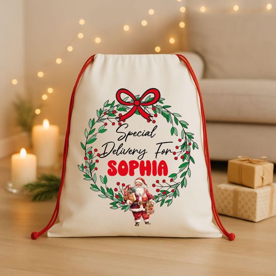 Personalized Santa Bag for Kids - Special Delivery Christmas Bag - Custom Name Gift Sack - Holiday Present Bag for Children -Christmas Gift