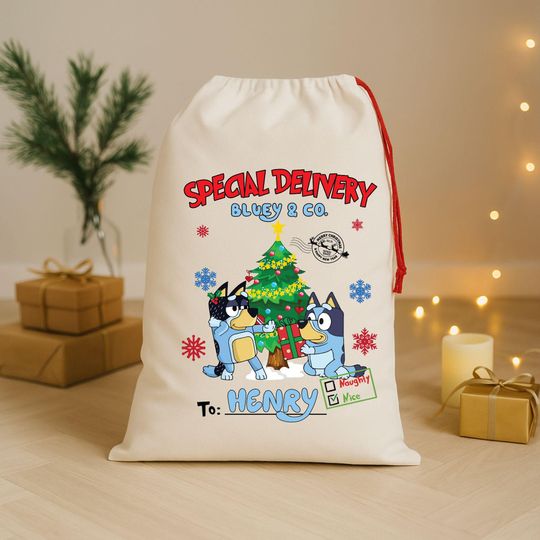 Discover Personalized BlueyDad Christmas Santa Bag-Kids Christmas Gift Bag-Custom Name BlueyDad Special Delivery Sack-BlueyDad Gift Sack-Holiday Delivery Sack