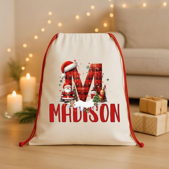 Personalized Santa Bag for Kids - Custom Name Christmas Gift Bag- Large Reusable Christmas Present Sack - Holiday Gift Bag - Santa Gift Bag