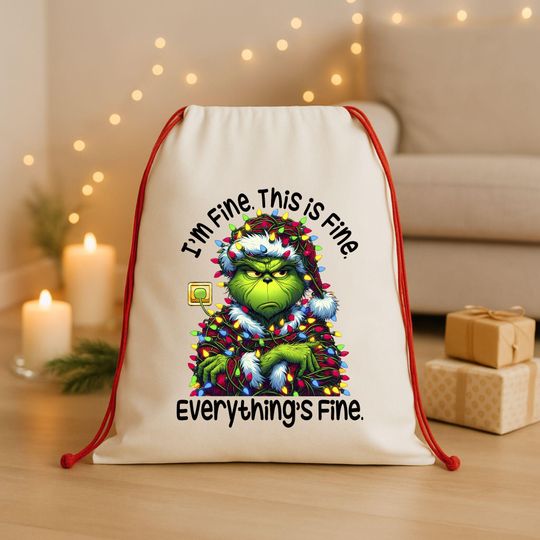 Discover Santa Bag - Christmas Gift Bag - Christmas funny character Santa Sack - Christmas Toy Bag, Christmas Gift Bag Sack - Everything is Fine
