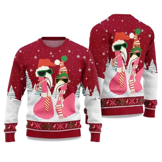 2025 Cool Flamingo Ugly Christmas Sweater