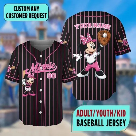 Discover Personalized Minnie Mickey & Friends Matching Sports Baseball Jersey Shirt
