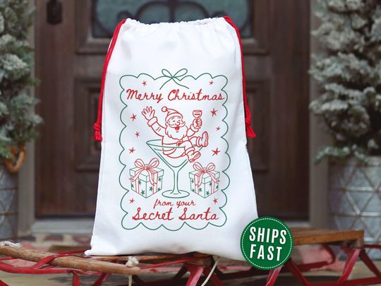 Discover Secret Santa Gift Bag for Office Gifts, Funny White Elephant Gift, Personalized Santa Bag for Coworker Gifts, Gift Exchange Christmas Sack