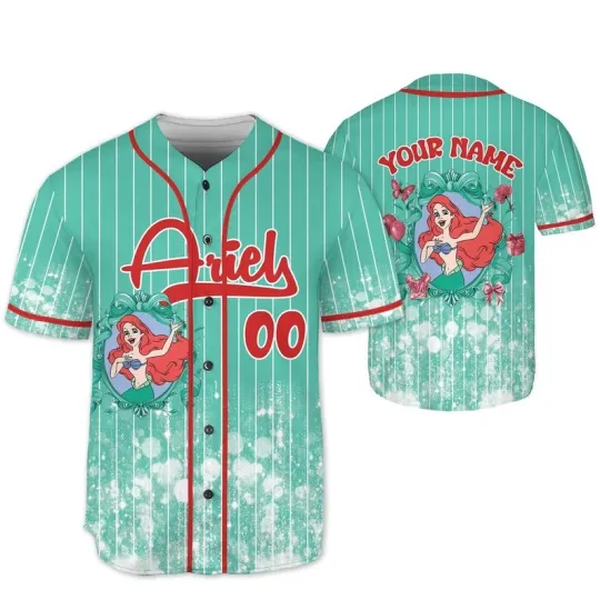Discover Personalized Ariel Princess Glitter Coquette Bow Mirror Baseball Jersey Shirt