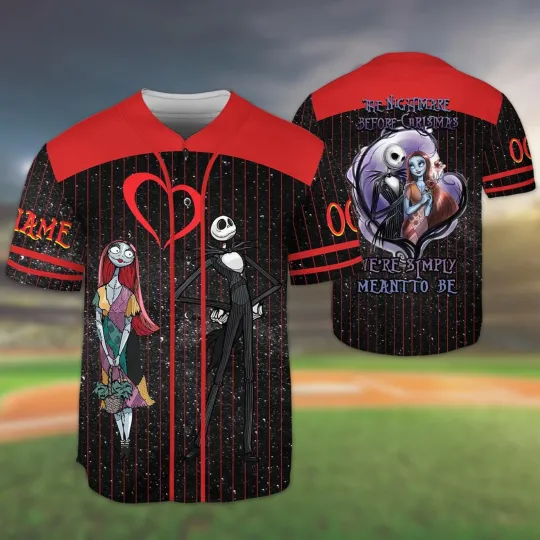 Discover Personalized Jack & Sally Simply Meant To Be Halloween Baseball Jersey Shirt