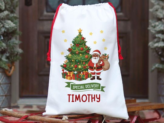 Discover Black Santa Gift Bag Personalized Santa Christmas Gift Bag, Custom Name Gift Bags from Santa, Merry Christmas Gift Sack Presents Bag for Kid