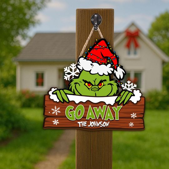 Discover Personalized funny character Door Sign, Custom Family Name Wooden Sign, funny character Door Hanger, Go Away Sign, funny character Welcome Sign, Xmas Gift for Family