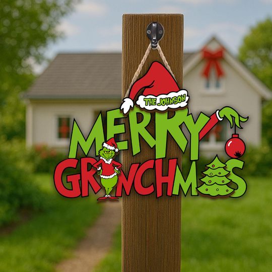 Personalized Funny Character Wooden Door Sign, Family Welcome Sign, Xmas Gift