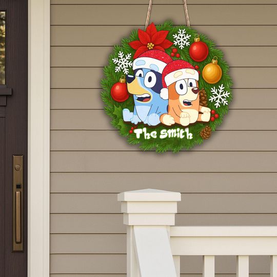 Personalized BlueyDad Wooden Door Sign, Family Name Sign, BlueyDad Christmas Door Hanger, Dog Welcome Sign, Family Gift