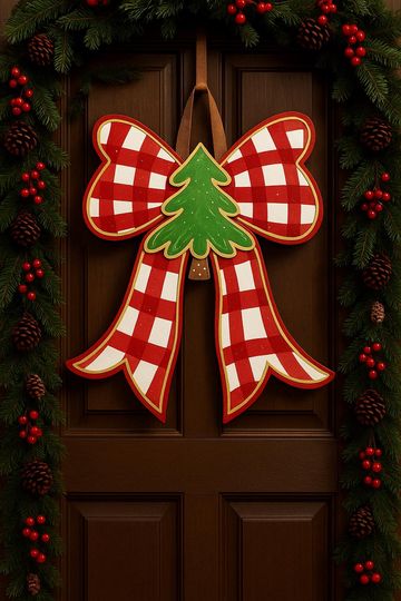 Coquette Red Bow Christmas Tree Door Hanger