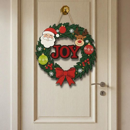 Discover Wood Christmas Wreath Sign: Santa Reindeer Door Decor Festive