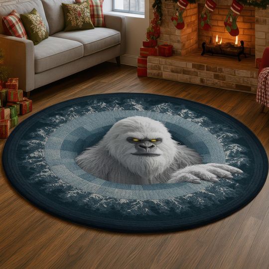 Bigfoot 3D Illusion Rug, Funny Ice Cave Hole Carpet, Cool Snow Monster Floor Mat, Man Cave Decor, Unique Gift for Him Bigfoot 3D rug