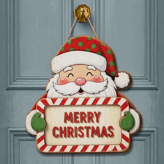 Discover Santa Merry Christmas Door Sign: Rustic Holiday Porch Decor