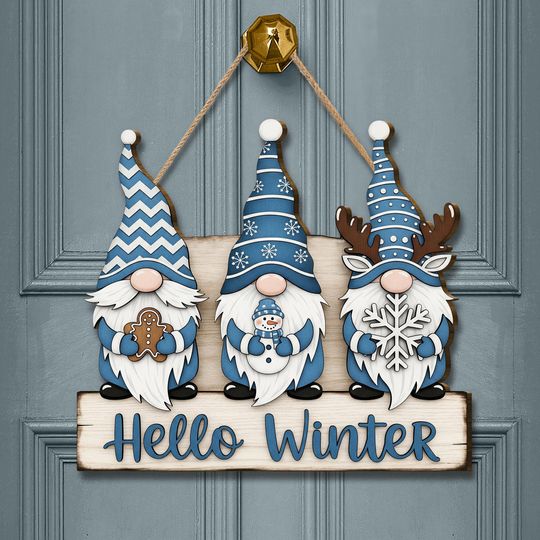 Discover Hello Winter Gnome Door Sign: Rustic Holiday Porch Decor