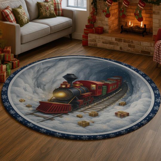 Discover Christmas Train 3D Illusion Rug, Winter Tunnel Hole Carpet, Holiday Train Decor Mat, Festive Home Gift, Cozy Christmas Floor Rug  Christmas