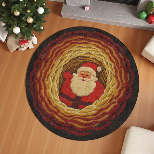 Discover Santa Down the Chimney 3D Illusion Rug, Funny Christmas Hole Carpet, Cozy Santa Decor Mat, Holiday Home Gift Idea 3D Illusion Rug Santa