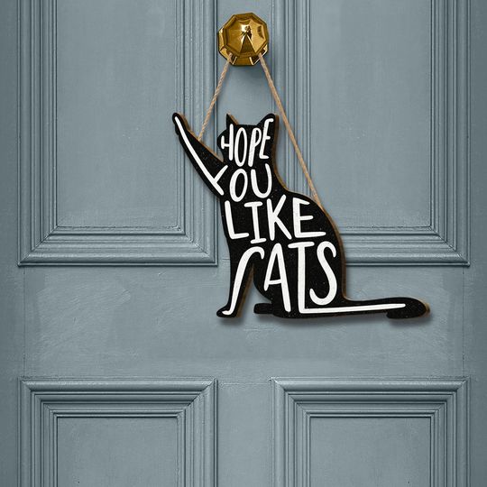 Discover Funny Cat Lover Wood Sign: Black Cat Welcome Door Hanger