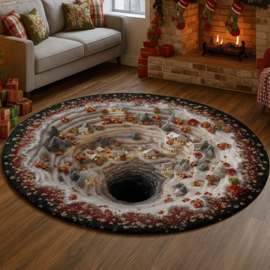 Discover Christmas Village 3D Illusion Rug, Snow Gift Tunnel Carpet, Winter Wonderland Decor Mat, Cozy Holiday Home Rug, Festive Xmas Gift Idea