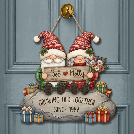 Personalized Gnome Couple Wooden Sign Anniversary Decor