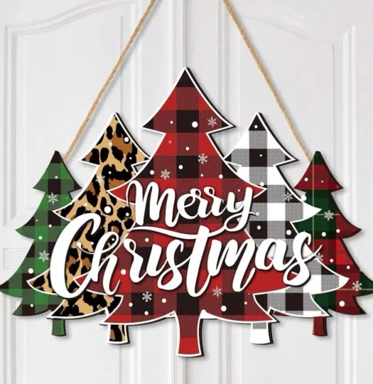 Discover Christmas Wood Sign Wreath Center  MERRY CHRISTMAS  All Weather   12 X 9