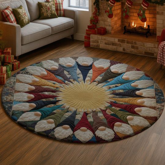 Discover Colorful Gnome 3D Illusion Rug, Whimsical Holiday Carpet, Festive Christmas Decor Mat, Cozy Winter Home Rug, Cute Xmas Gift Idea