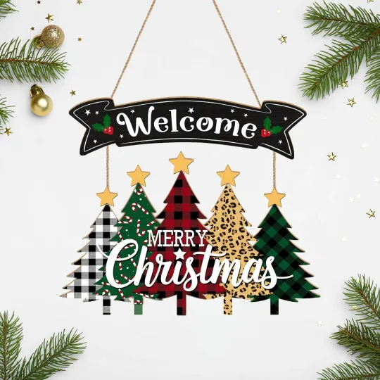 Discover Merry Christmas Wreath Hanging Sign For Front Door, Wooden Welcome Tree