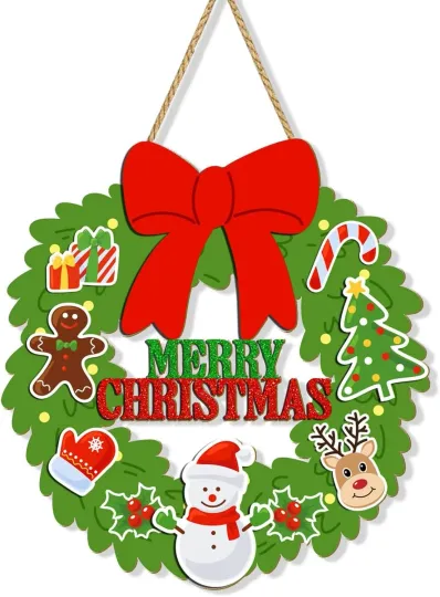 Discover Merry Christmas Wreaths for Front Door Wood Welcome Hanging Sign