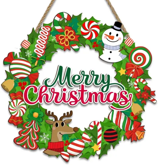 Discover Christmas Candy Wreath Welcome Sign for Front Door