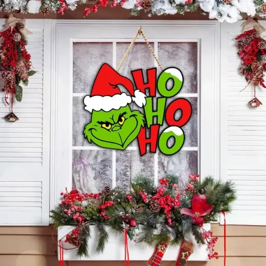 Discover Christmas Wood Sign Hanging for Front Door Decor - Xmas Holiday Wooden Hanger