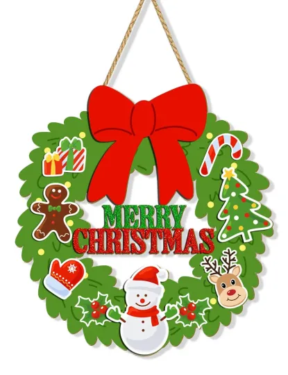 Discover Merry Christmas Wreaths for Front Door Wood Welcome Hanging Sign Xmas Wall De...