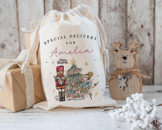 Discover Personalised Santa Sack, Christmas Gift Bag, Nutcracker Stocking Filler, Father Christmas, Traditional Christmas Sack