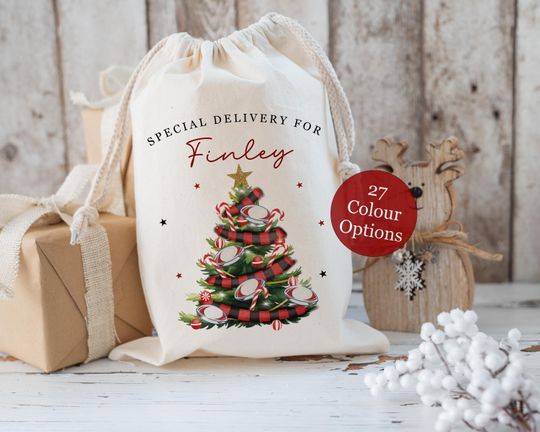Discover Personalised Santa Sack, Rugby Christmas Gift Bag, Stocking Filler, Father Christmas, Traditional Christmas Sack