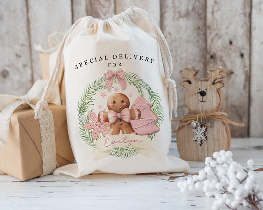 Discover Personalised Blue Gingerbread Man Santa Sack, Christmas Gift Bag, Stocking Filler, Father Christmas, Traditional Christmas Sack,